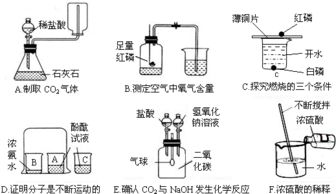 下列A F是初中化学中的六个实验.请按要求填空 1 D实验中烧杯③的作用是 .F实验中搅拌的目的是 . 2 B实验中红磷燃烧的化学方程式为 .实验说明氧气的体积约占空气的 