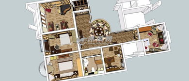 三房两厅住宅室内场景设计三维模型