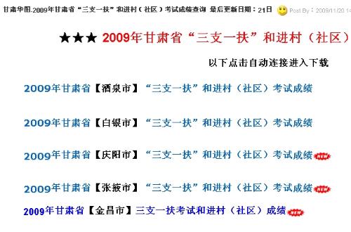 2009年甘肃省三支一扶进村进社成绩公布时间