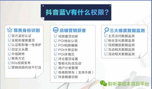 聆听零成本项目平台 无门槛费用项目的分享平台 抖音蓝V号 快手商家号