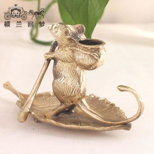 纯铜老鼠金色鼠钱寓意印巴文化铜鼠烟缸金鼠铜烛台多用摆件装饰品