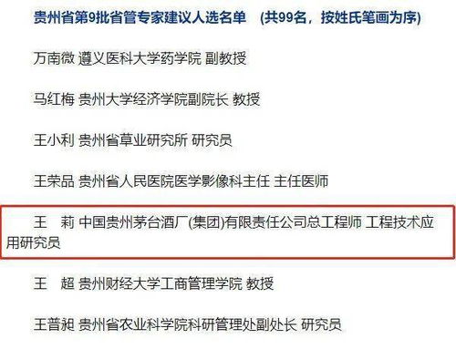 公示中丨王莉入选贵州省第9批省管专家建议人选名单