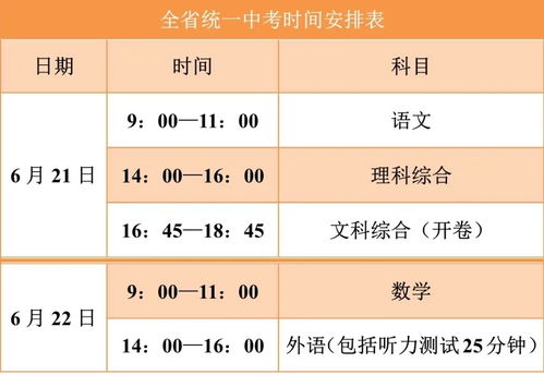 河北省中考时间安排最新2021（历届）