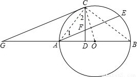 如图所示.AB是 O的直径.AE是弦.C是劣弧AE的中点.过C作CD AB于点D.CD交AE于点F.过C作CG AE交BA的延长线于点G. 1 求证 CG是 O的切线. 2 求证 AF CF. 3 