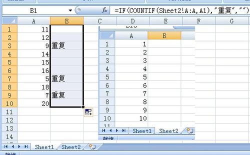 如何在两个EXCEL表格中查找重复项