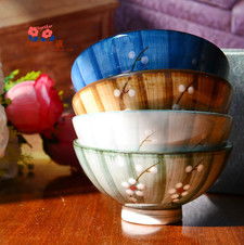 景德镇日式和风梅花烙印4色彩米饭碗木质礼盒餐具套装碗