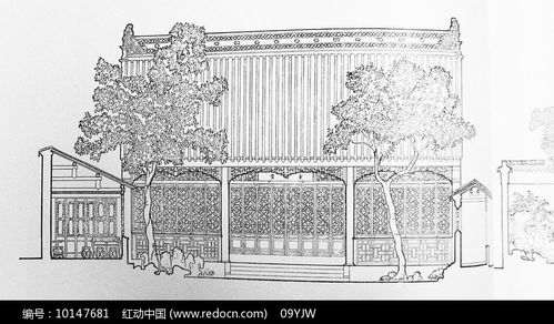 古代中国建筑大门立面手稿