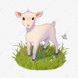 在绿色草地吃青草的小白羊和小蝴蝶飞舞素材图片免费下载 千库网 