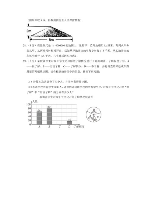 期末冲刺必考卷 小升初质量检测提高卷 2022 2023学年六年级下册数学常考易错题 人教版 有答案 