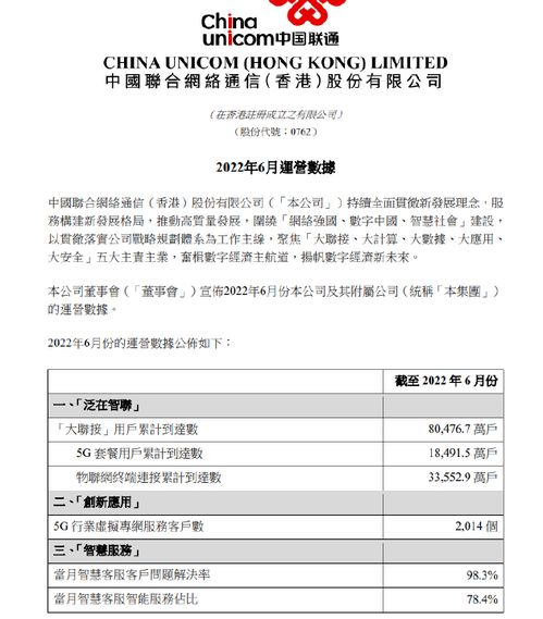 中国联通 5G套餐用户累计到达数1.849亿户